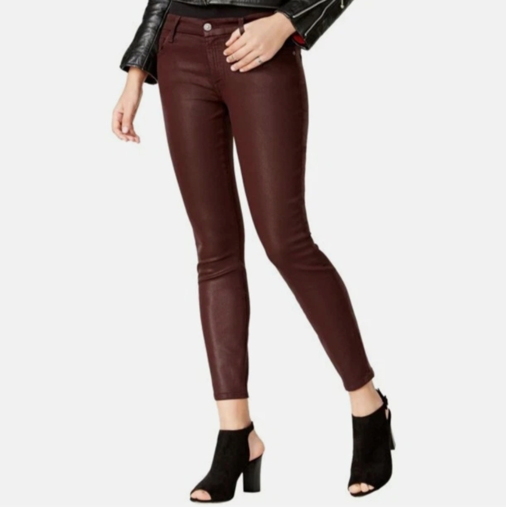 7 For All Mankind Burgundy Coated High Waist Ankle Super Skinny Jeans Size 24